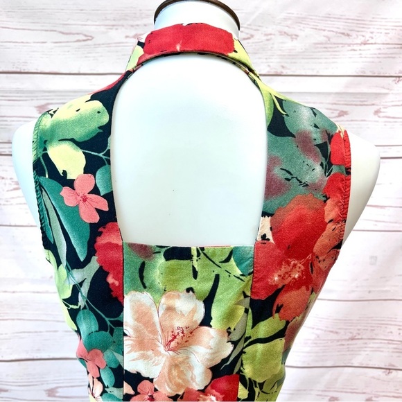 Vintage 90’s Y2K Tropical Floral Hawaiian Rose Button Front Open Back Maxi Dress - Picture 10 of 10